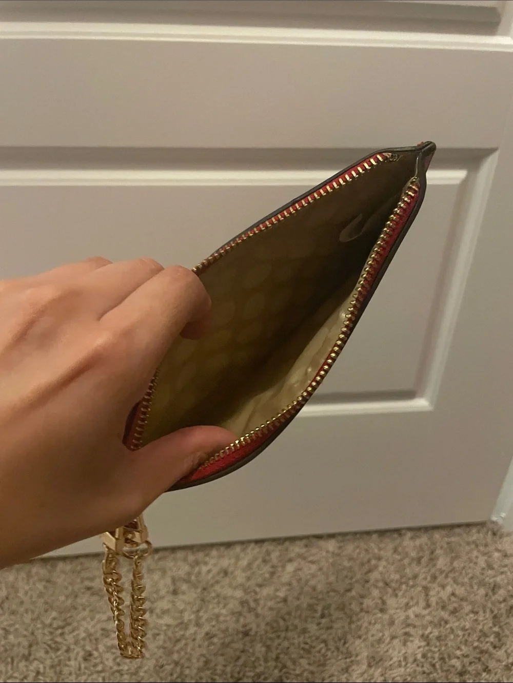 kate spade red leather wristlet with gold chain